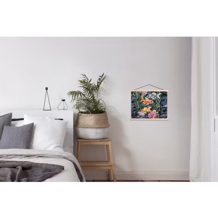 Vissen - Koraal - Zee - Mozaïek textielposter latten blank klein -woonkamer