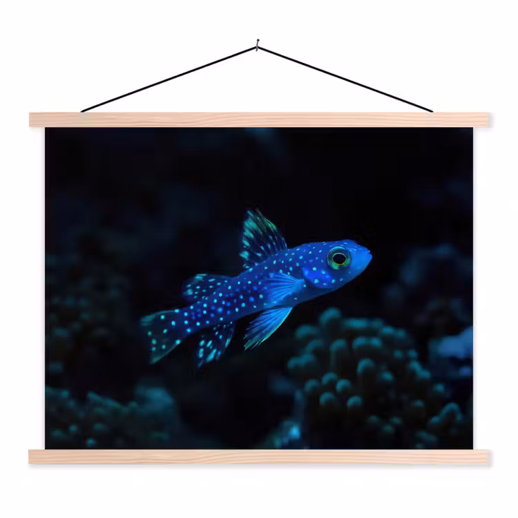 Vis - Stippen - Koraal - Blauw textielposter latten blank klein -3d