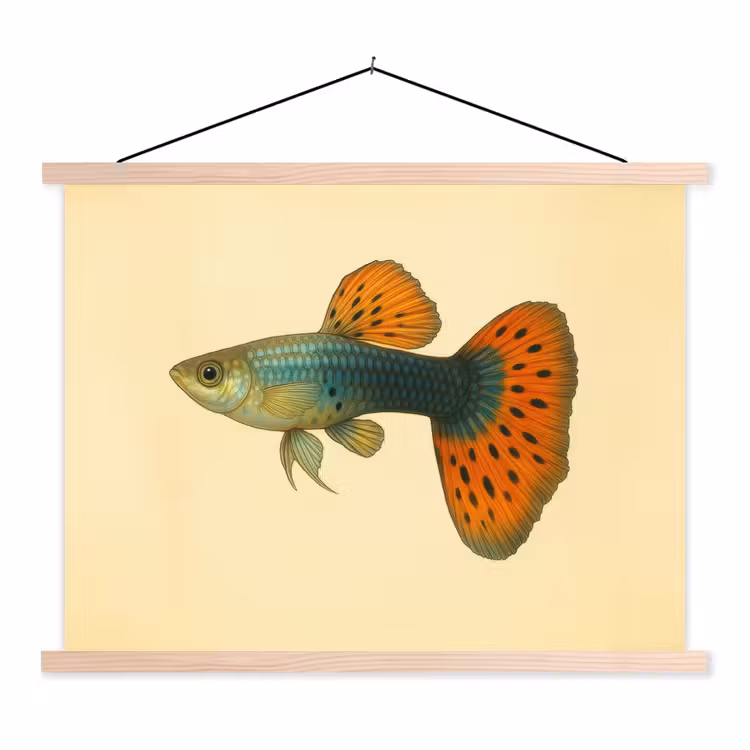 Vis - illustratie - Stippen - Oranje textielposter latten blank klein -3d