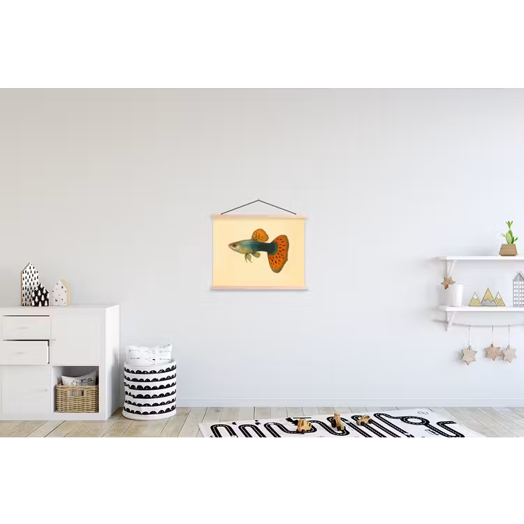 Vis - illustratie - Stippen - Oranje textielposter latten blank klein -kinderkamer