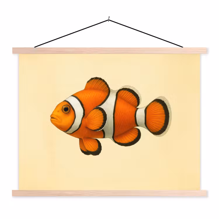 Vis - Oranje - Strepen textielposter latten blank klein -3d