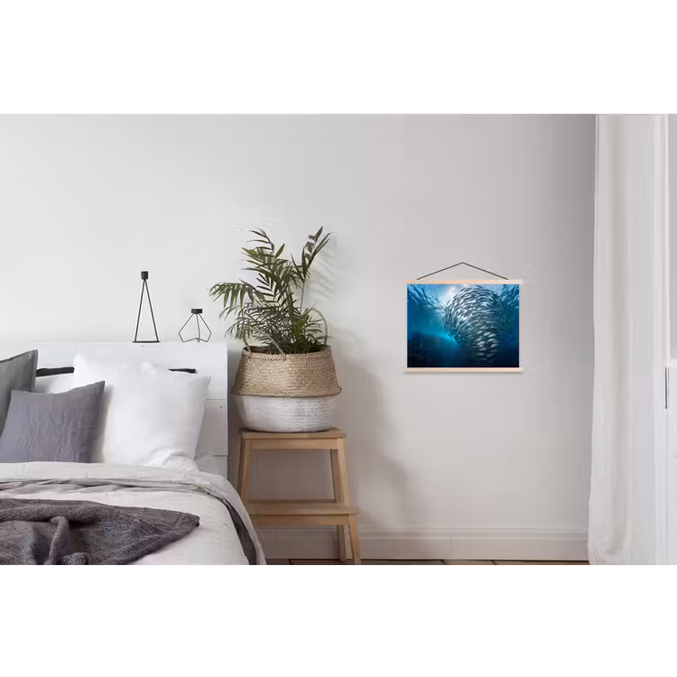 Vis - School - Oceaan - Natuur - Blauw textielposter latten blank klein -woonkamer