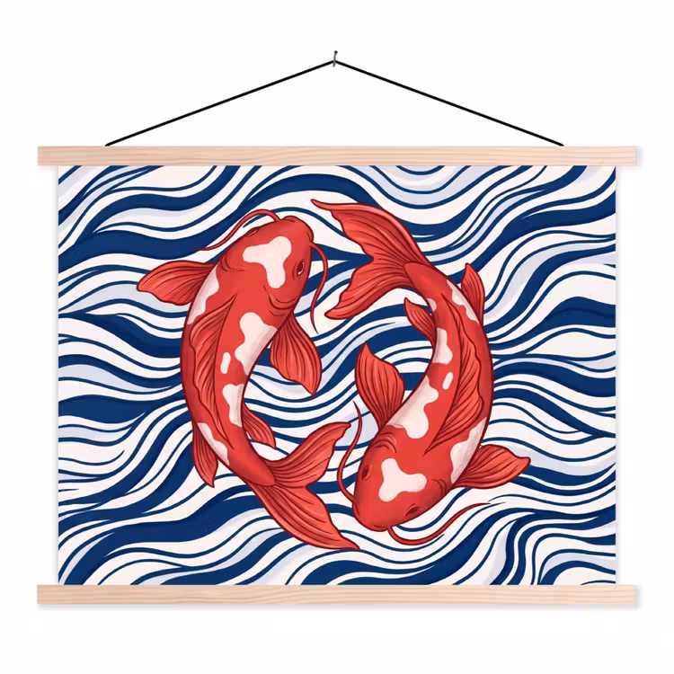 Vis - Water - Natuur - Illustratie - Rood textielposter latten blank klein -3d