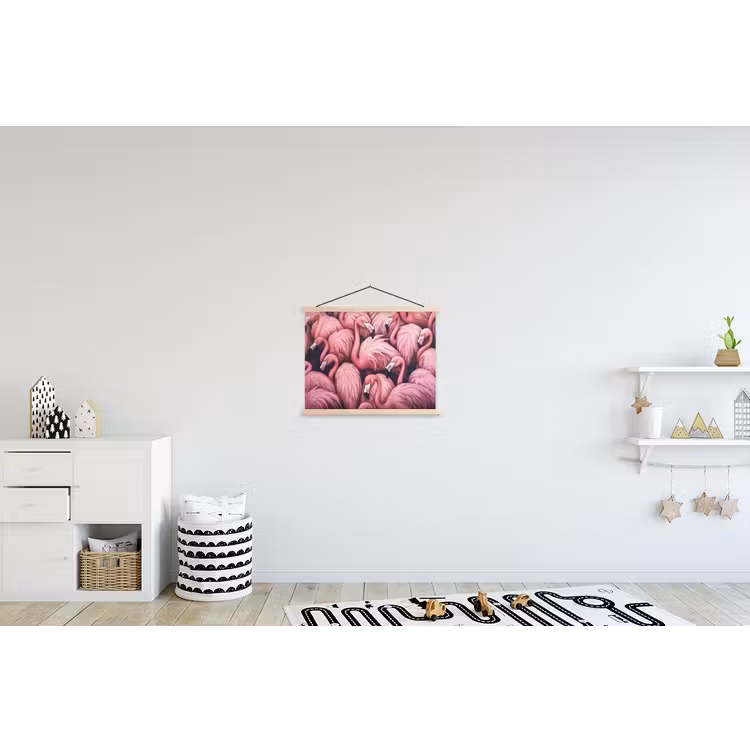 Flamingo - Roze - Dieren textielposter latten blank klein -kinderkamer