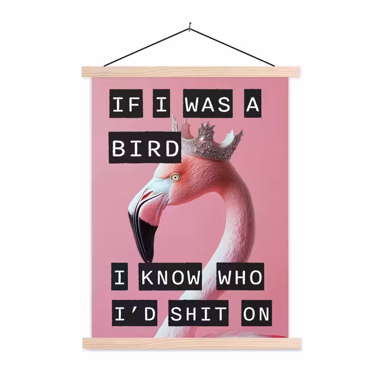 Flamingo - Roze - Vogel - Decoratie textielposter latten blank klein -3d