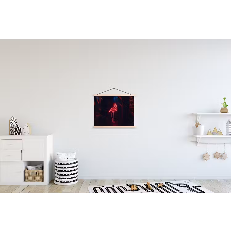 Flamingo - Roze - Neon - Licht textielposter latten blank klein -kinderkamer