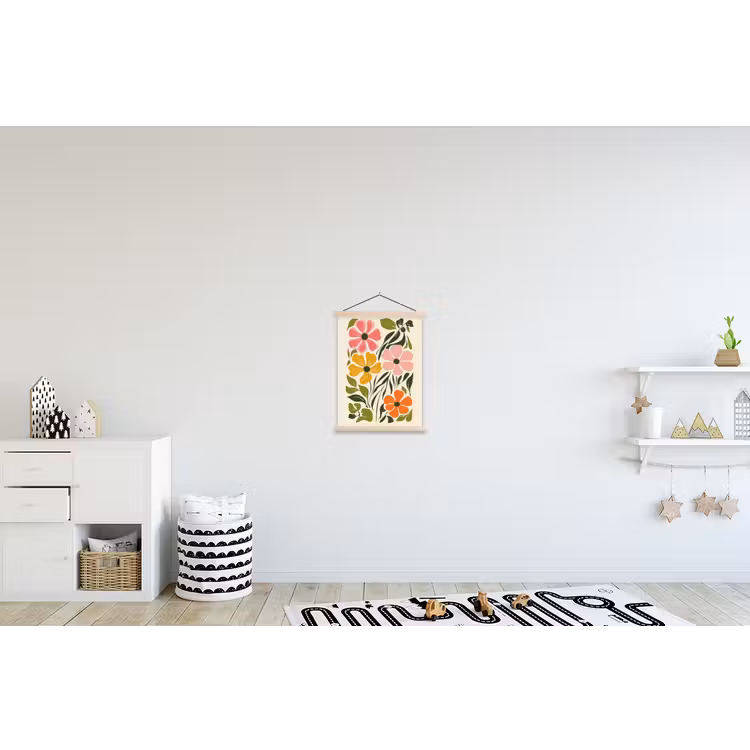 Bloemen - Speels - Kleurrijk textielposter latten blank klein -kinderkamer