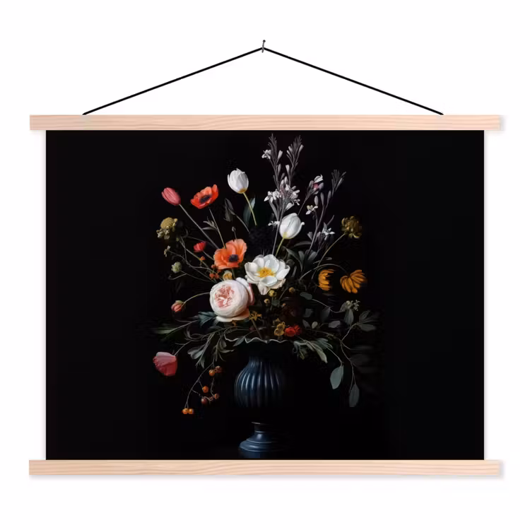 Bloemstuk - Vaas - Zwart textielposter latten blank klein -3d