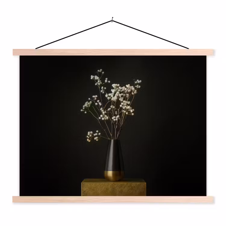 Bloembollen - Wit - Vaas - Minimalistisch textielposter latten blank klein -3d