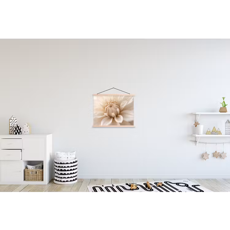 Bloem - Dahlia - Wit textielposter latten blank klein -kinderkamer