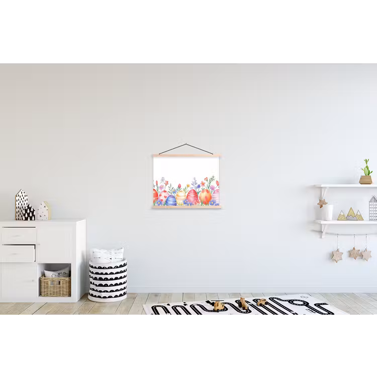 Bloementuin - Kleurrijk - Eieren textielposter latten blank klein -kinderkamer