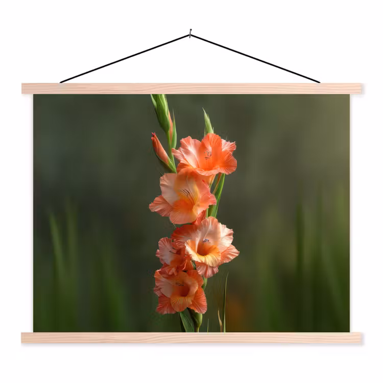 Bloem - Gladiolen - Zalmroze textielposter latten blank klein -3d
