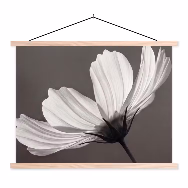 Bloem - Minimalistisch - Zwart - Wit textielposter latten blank klein -3d