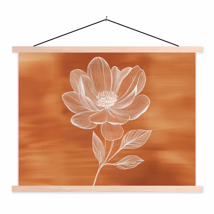 Bloem - Minimalistisch - Wit textielposter latten blank klein -3d