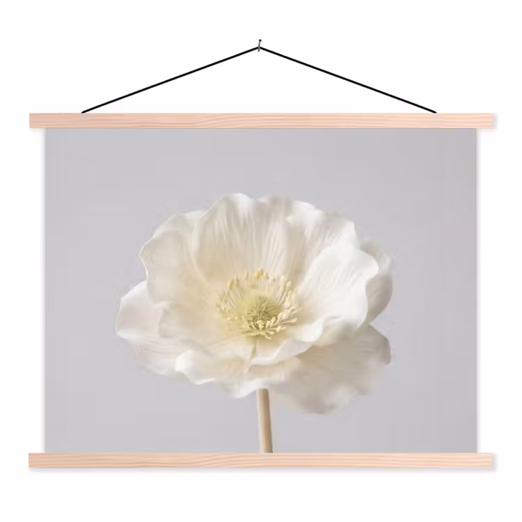 Bloem - Minimalistisch -Wit textielposter latten blank klein -3d