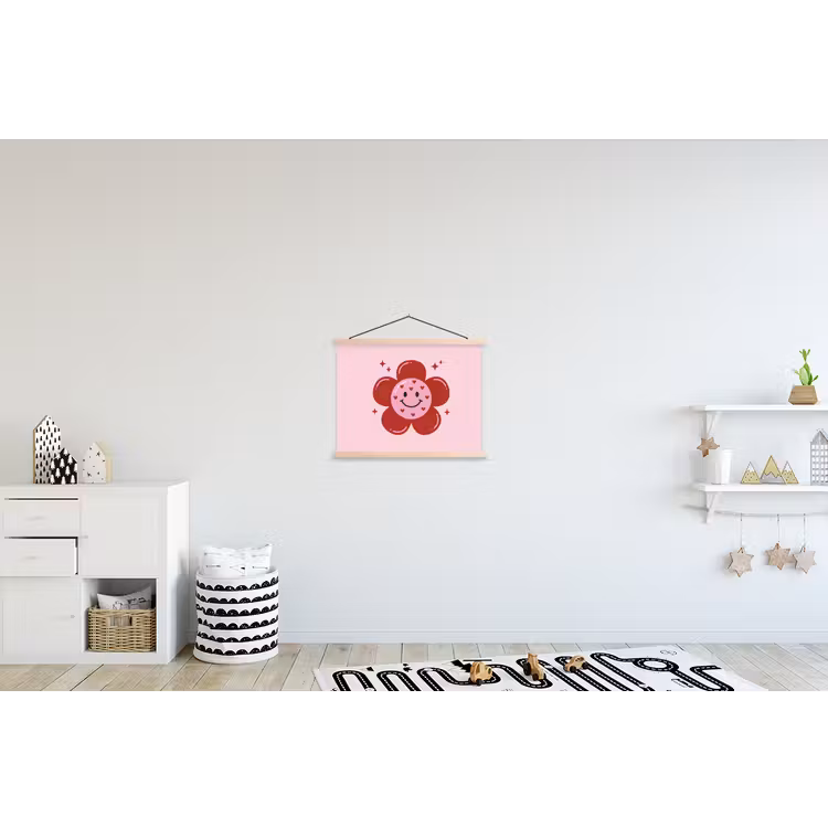 Bloem - Roze - Hartjes textielposter latten blank klein -kinderkamer