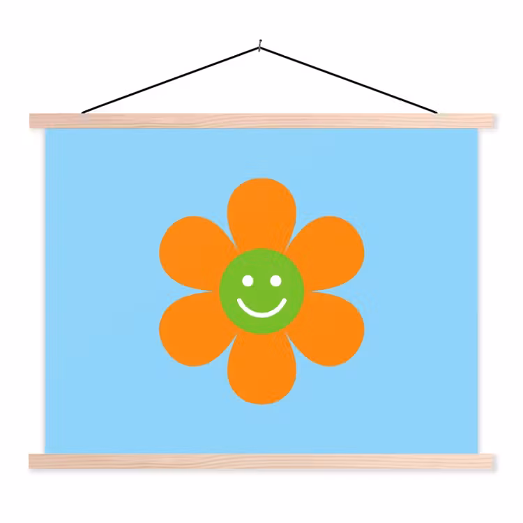 Bloem - Smiley - Kleurrijk textielposter latten blank klein -3d