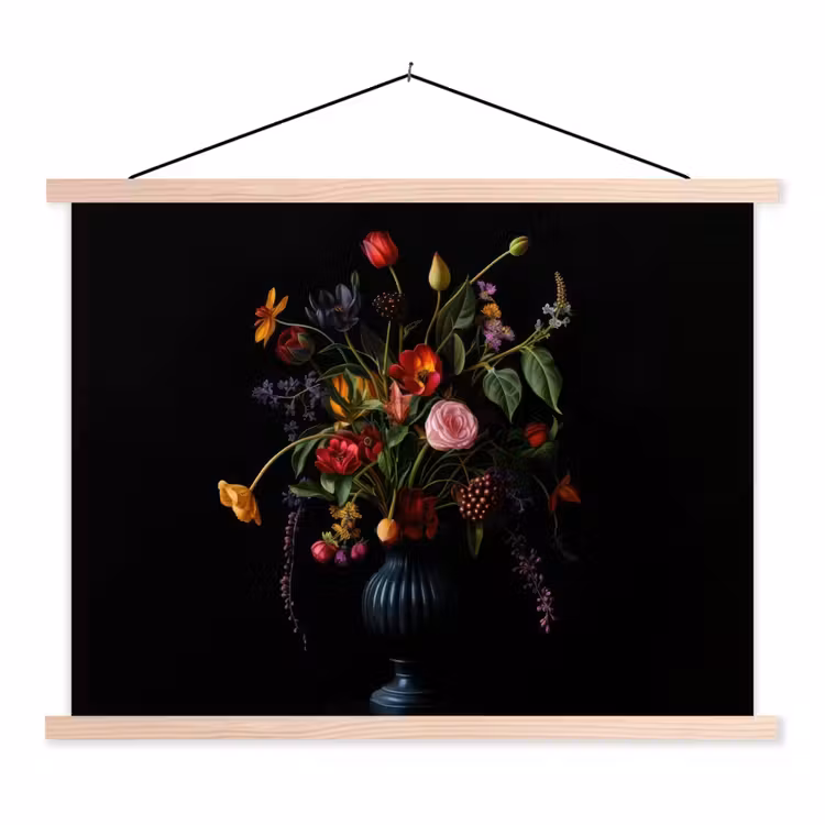 Bloemen - Bessen - Klassiek textielposter latten blank klein -3d