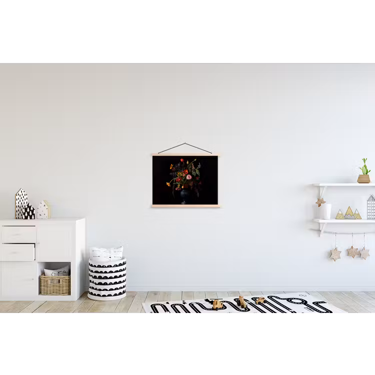 Bloemen - Bessen - Klassiek textielposter latten blank klein -kinderkamer