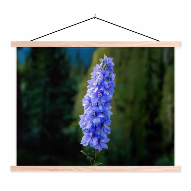 Bloemen - Blauw - Dennenboom textielposter latten blank klein -3d