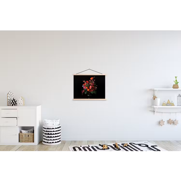 Bloemen - Boeket - Sierlijk textielposter latten blank klein -kinderkamer