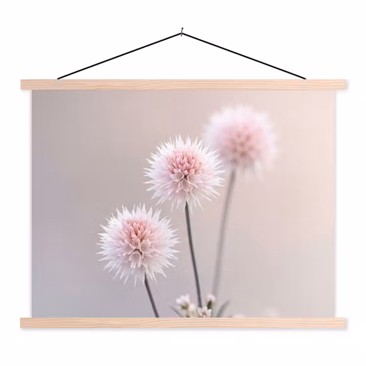 Bloemen - Bollen - Roze textielposter latten blank klein -3d