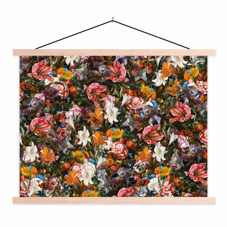 Bloemen - Vlinder - Design - Kunst - Abstract - Schilderij - Oude meesters textielposter latten blank klein -3d