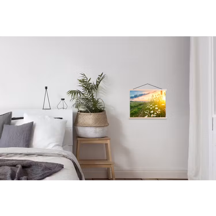 Bloemen - Madelief - Natuur - Zon - Horizon textielposter latten blank klein -woonkamer