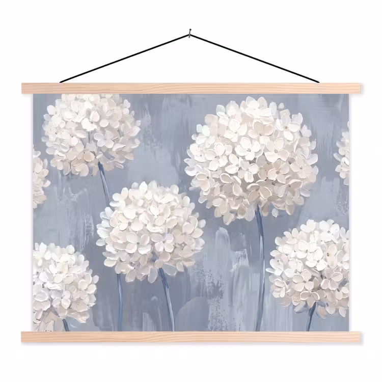 Bloemen - Illustratie - Blauw textielposter latten blank klein -3d