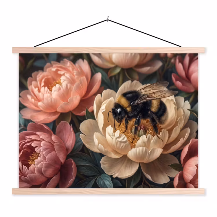 Bloemen - Insect - Natuur - Roze textielposter latten blank klein -3d