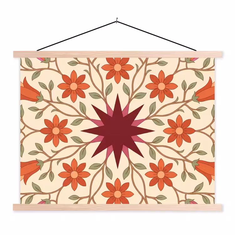 Bloemen - Mandala - Decoratief - Rood textielposter latten blank klein -3d