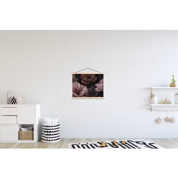 Bloemen - Natuur - Roze - Donker - Modern textielposter latten blank klein -kinderkamer