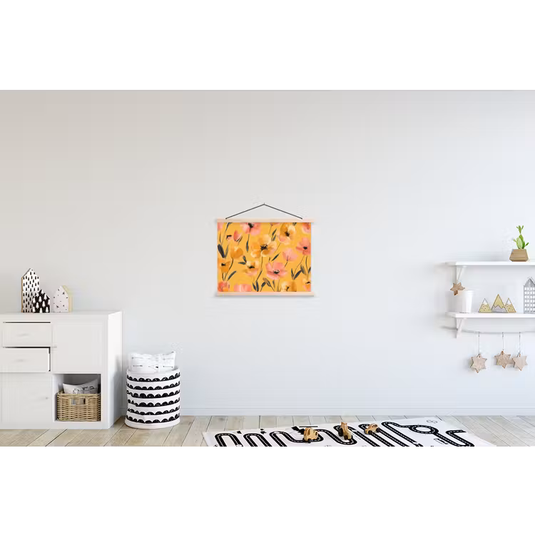 Bloemen - Geschilderd - Geel textielposter latten blank klein -kinderkamer