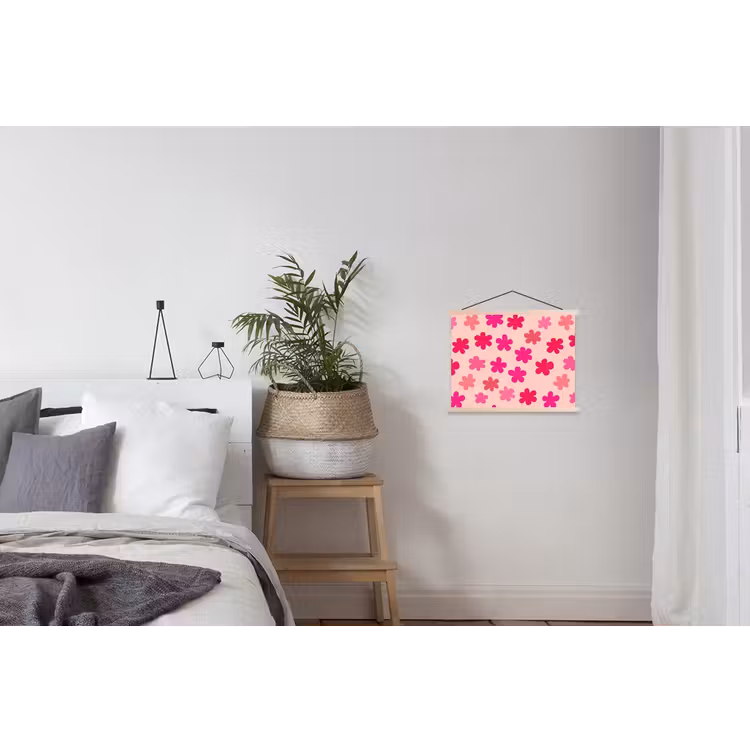 Bloemen - Patroon - Roze textielposter latten blank klein -woonkamer
