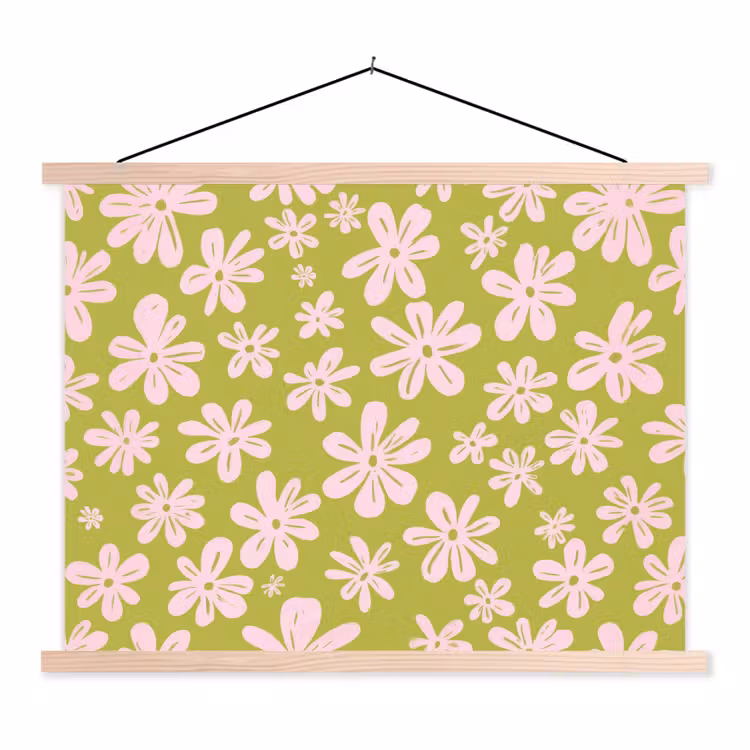 Bloemen - Roze - Getekend - Patroon textielposter latten blank klein -3d
