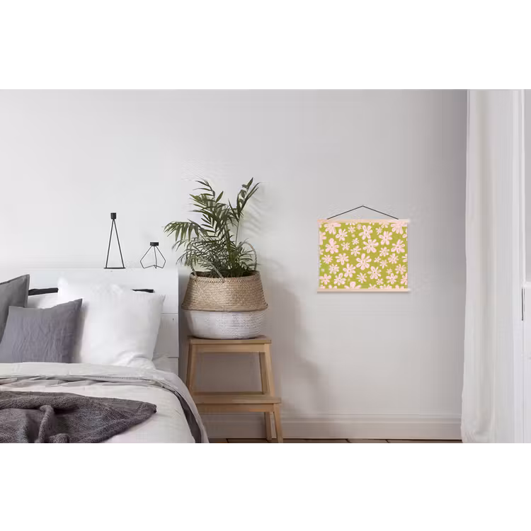 Bloemen - Roze - Getekend - Patroon textielposter latten blank klein -woonkamer