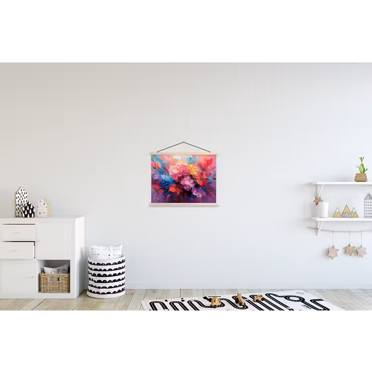 Bloemen - Roze - Watercolor - Kunst textielposter latten blank klein -kinderkamer