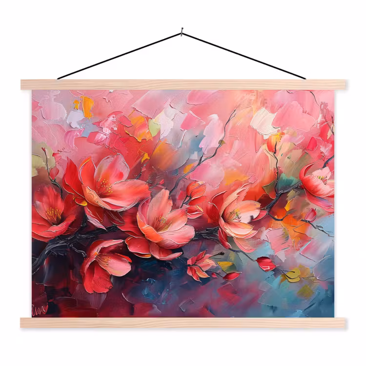 Bloemen - Roze - Watercolor - Natuur- Kunst textielposter latten blank klein -3d