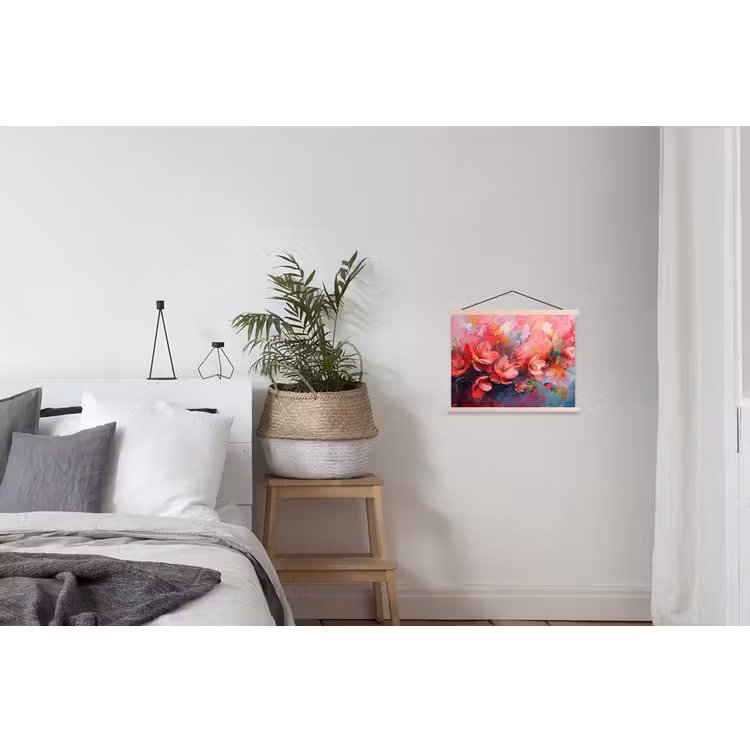 Bloemen - Roze - Watercolor - Natuur- Kunst textielposter latten blank klein -woonkamer