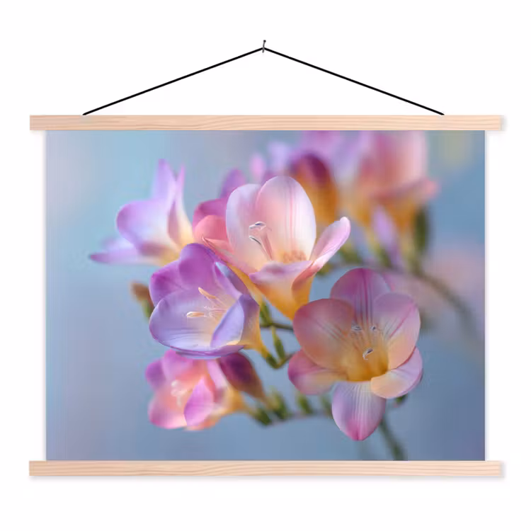 Bloemen - Paars - Overloop - Meeldraden textielposter latten blank klein -3d