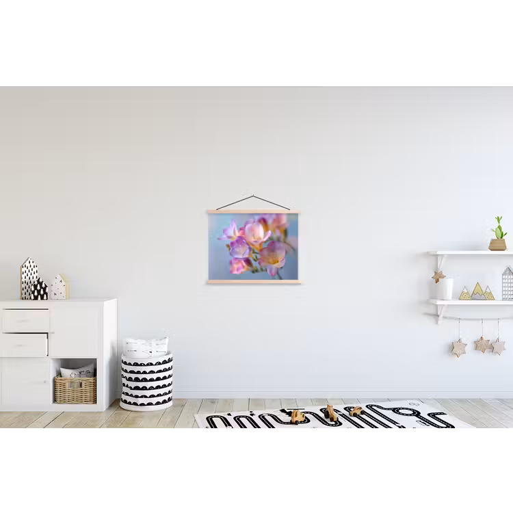 Bloemen - Paars - Overloop - Meeldraden textielposter latten blank klein -kinderkamer