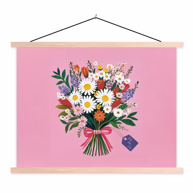 Bloemen - Quote - Kaartje - Kleurrijk textielposter latten blank klein -3d