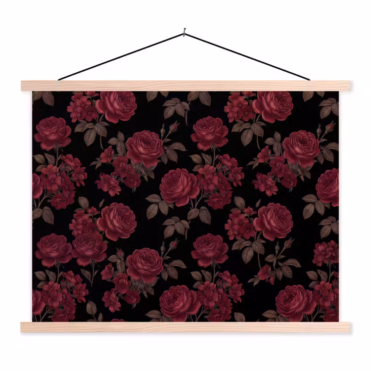 Bloemen - Roos - Patroon - Klassiek - Rood textielposter latten blank klein -3d
