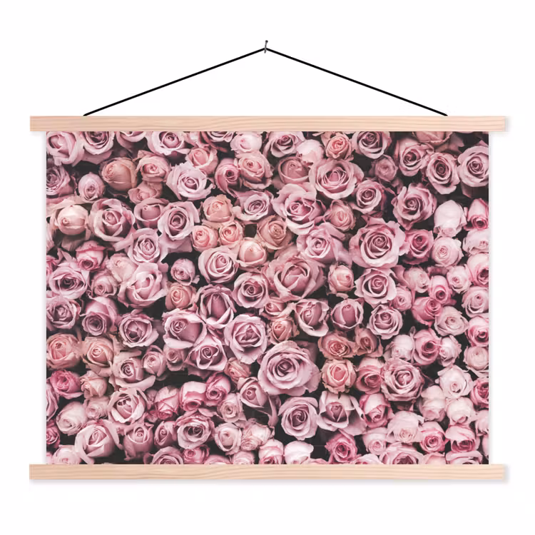 Een zee van rozen uit de natuur textielposter latten blank klein -3d