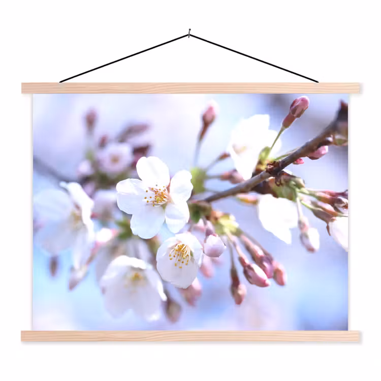 Bloemen - Sakura - Tak - Bloesem takken textielposter latten blank klein -3d