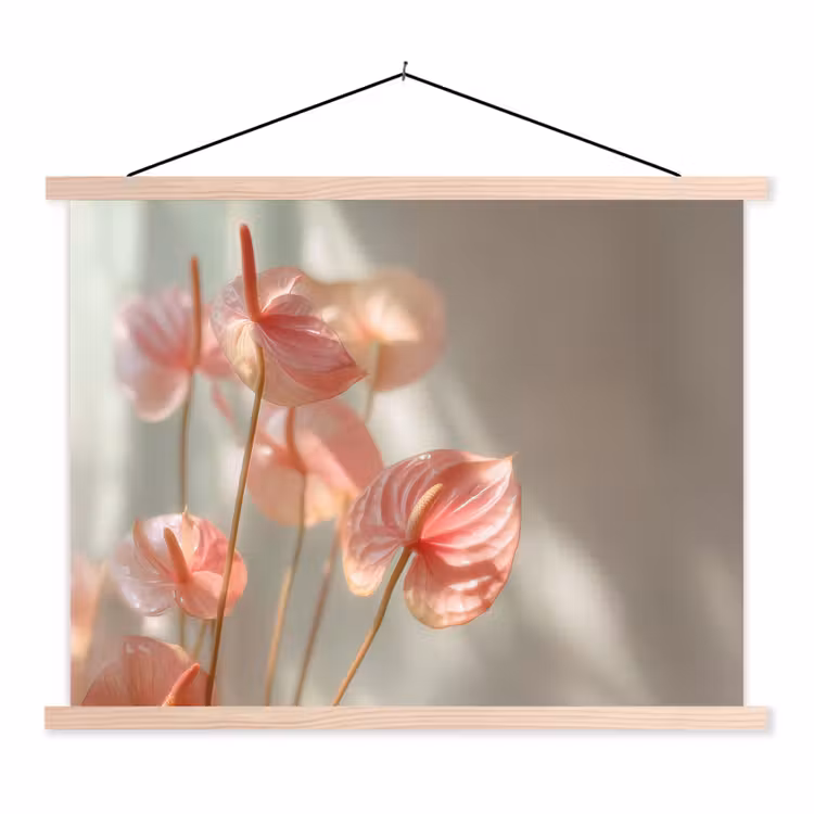 Bloemen - Stelen - Roze - Schaduw textielposter latten blank klein -3d
