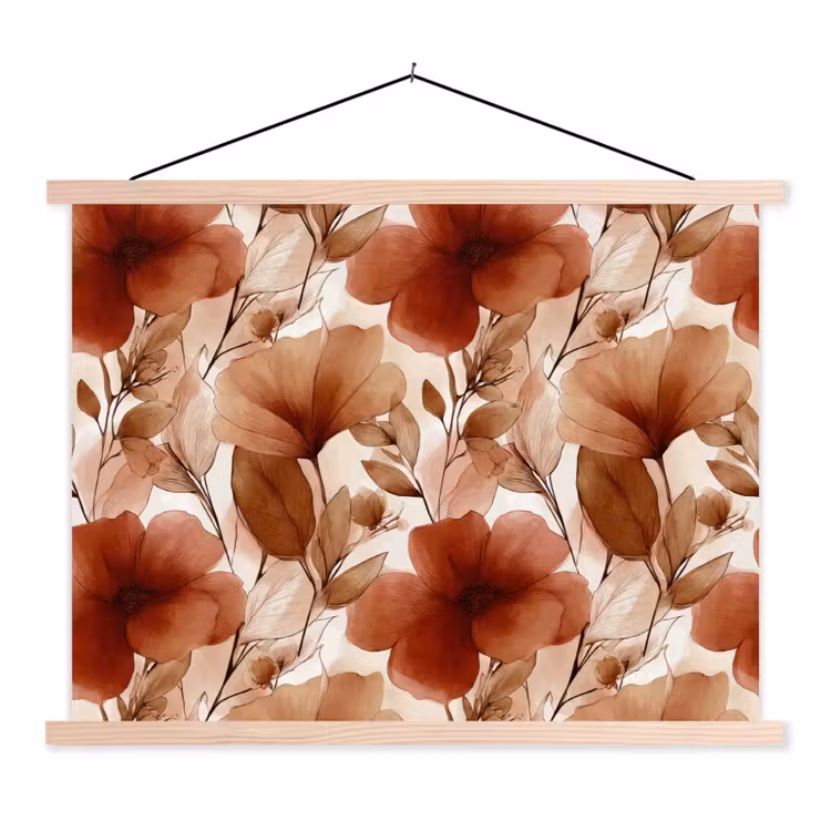 Bloemen - Aquarel - Botanisch - Terracotta textielposter latten blank klein 122 -3d