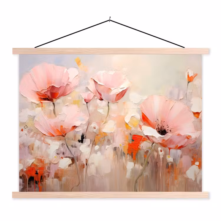 Bloemen - Watercolor - Roze - Abstract - Kunst textielposter latten blank klein -3d
