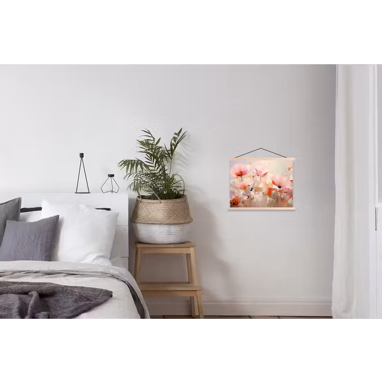 Bloemen - Watercolor - Roze - Abstract - Kunst textielposter latten blank klein -woonkamer