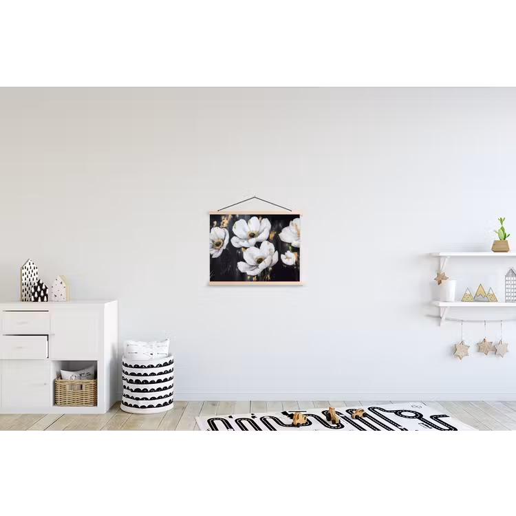 Bloemen - Wit - Abstract textielposter latten blank klein -kinderkamer
